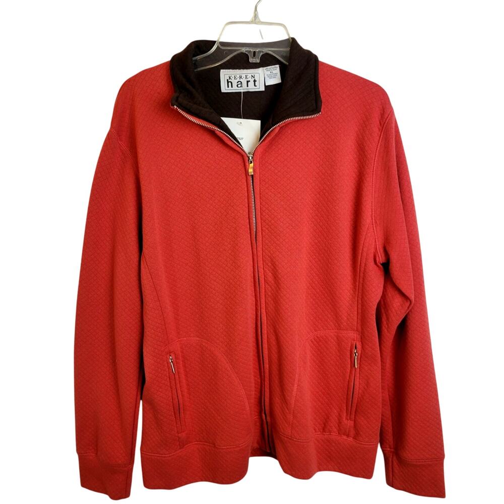 NWT Keren Hart Orangish Red Full Zip Quilted Long Sleeve Jacket Women's Size XL